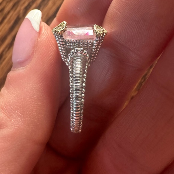 Judith Ripka Pink Morganite Silver Gold 18K 925 Cocktail Ring 7 - Picture 7 of 9